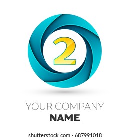 Realistic number two vector logo symbol in the colorful circle on white background. Vector template for your design