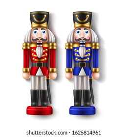 Realistic nutcracker soldier toy for merry christmas decor. Trational ballet toy for xmas party design. Vector nutcracker.