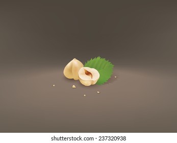 Realistic nuts with leaf.