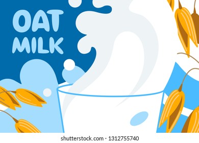 Realistic Oat Bunch, Yellow Cereals For Bakery, Flour Production Design. Vector Wheat Ears Spikelets With Grains In Milk Splash. Whole Stalks, Organic Vegetarian Food Packaging Element Illustration.