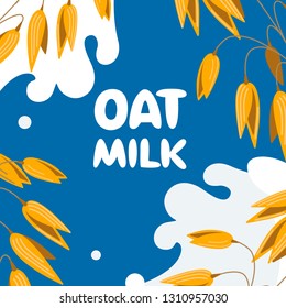 Realistic Oat Bunch, Yellow Sereals For Backery, Flour Production Design. Vector Wheat Ears Spikelets With Grains In Milk Splash. Whole Stalks, Organic Vegetarian Food Packaging Element Illustration.