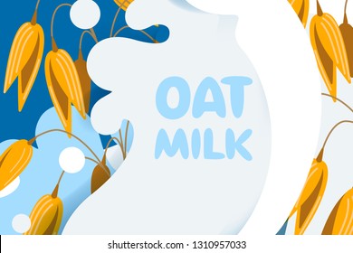 Realistic Oat Bunch, Yellow Sereals For Backery, Flour Production Design. Vector Wheat Ears Spikelets With Grains In Milk Splash. Whole Stalks, Organic Vegetarian Food Packaging Element Illustration.