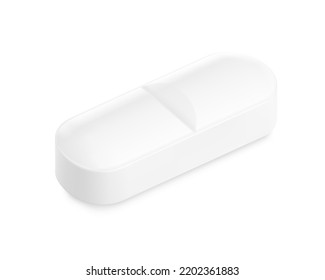 Realistic oblong convex tablet mockup with break line. Vector illustration isolated on white background. Can be used for medical and cosmetic. Ready for your design. EPS10.