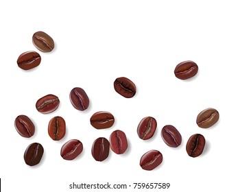 Realistic offee beans isolated on a white background. Vector illustration.