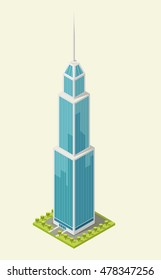 Realistic office building, isometric skyscraper, modern apartments. Vector illustration.