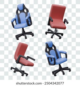 Realistic office and gaming chair in different positions. Modern furniture