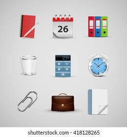 Realistic office icons, for web, vector