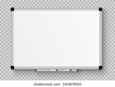 Realistic office Whiteboard. Empty whiteboard with marker pens - stock vector.