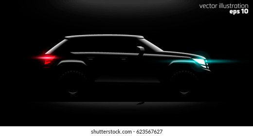 Realistic Off-road car lit in the dark