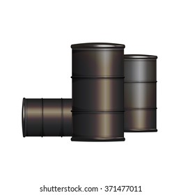 Realistic oil barrels vector isolated on white. Gray golden vector gas barrel concept. Industrial barrels in golden grey color. Toxic fuel barrel. Gas oil or fuel barrel storage. Oil industry objects.