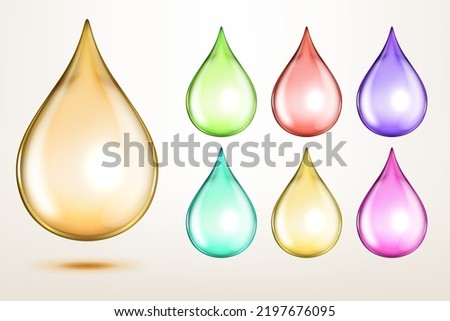 Realistic Oil Drop Set Isolated on White Background, for Fuel and Other Colored Liquids. Vector Illustration