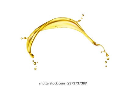 Realistic oil or juice arch splash with transparent wave swirl flow, vector background. Honey syrup with drops splatter in swirl splash, oil or juicy candy flow and sweet maple syrup splashing drips