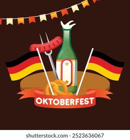 Realistic oktoberfest banner with pint of beer