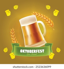 Realistic oktoberfest banner with pint of beer