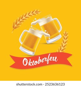 Realistic oktoberfest banner with pint of beer