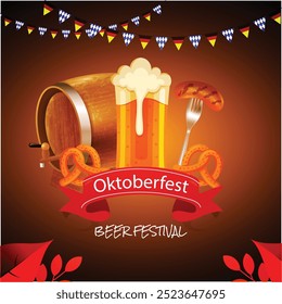 Anuncio realista del oktoberfest con la pinta de cerveza