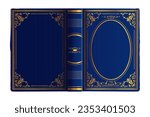 Realistic old book cover. Antique books award covers print layout ornament decoration frame corners in elegant vintage gothic ancient victorian design, exact vector illustration of cover antique book