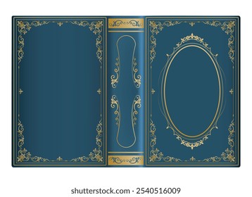 Realistic old book cover. Ornate covers layout ornament decoration frame corner elegant vintage victorian style isolated vector illustration