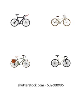 Realistic Old, Competition Bicycle, Working And Other Vector Elements. Set Of Bicycle Realistic Symbols Also Includes Postman, Bike, Working Objects.
