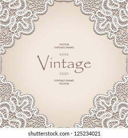 Realistic old lace frame, vintage vector background