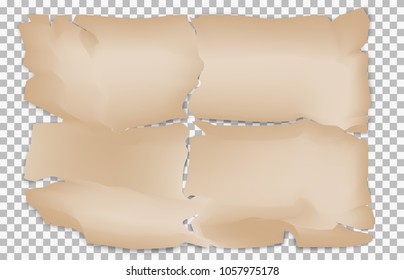 Realistic Old paper. Grunge texture of damaged parchment on plaid square background. Vector illustration.