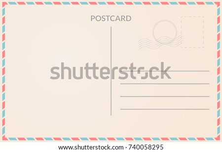 Realistic old postcard illustration red and blue borderline