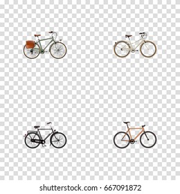 Realistic Old, Training Vehicle, Timbered And Other Vector Elements. Set Of Bike Realistic Symbols Also Includes Bicycle, Velocipede, Wooden Objects.