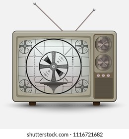 Realistic old vintage TV. Retro televesion with no signal test. Illustration on white background