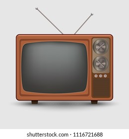 Realistic old vintage TV. Retro televesion. Illustration on white background