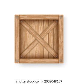 Realistic old wooden box. Cargo container mockup template. Old crate made of planks for storage and delivery design.