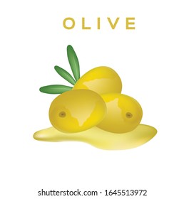 Frutos de oliva realistas con vectores de aceite de fondo blanco aislado