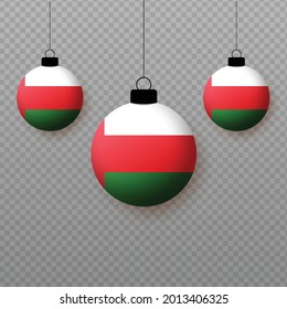 Bandera Omán realista con globos de luz voladores. Elementos decorativos para las fiestas nacionales.