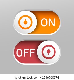 Realistic On and Off switch buttons with round sliders. Isolated vector illustration