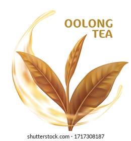 Realistic Oolong tea leaves background for advertising poster. Vector illustration