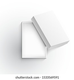 Realistic Open Blank Gift Box Isolate On White. Top View. EPS10 Vector