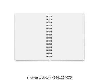 Realistic open blank notebook with spiral, template stationery notebook office.