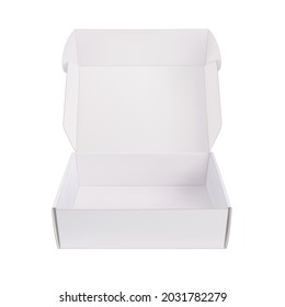 Realistic open blank white box mock up isolated on white background. Vector