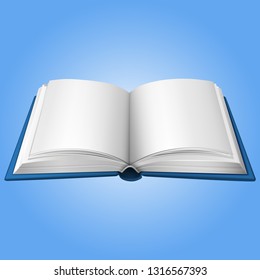 Realistic open book on blue cover and blue background