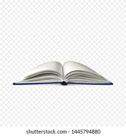 Realistic open book. Book template with white pages. Vector illustration isolated on transparent background