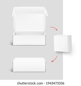 Broma realista de caja abierta. Abrir y cerrar la vista. Listo para presentar su producto. Ilustración vectorial. EPS10.	