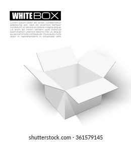 Realistic open box with shadows. Paper box as transportation concept. Box can be used as box icon. White box vector illustration. 