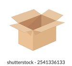 Realistic Open cardboard box mockup icon symbol. Empty blank Shipping delivery carton box. Vector illustration image. Isolated on white background.