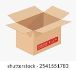 Realistic Open cardboard box mockup icon symbol. Empty blank Shipping delivery carton box. Fragile. Vector illustration image. Isolated on white background.