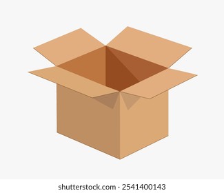 Realistic Open cardboard box mockup icon symbol. Empty blank Shipping delivery carton box. Fragile. Vector illustration image. Isolated on white background.