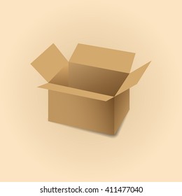 Realistic open cardboard box with shadow isolated on a light background, vector illustration.