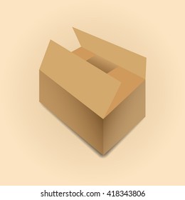 Realistic open cardboard box with shadow isolated on a light background, vector illustration.