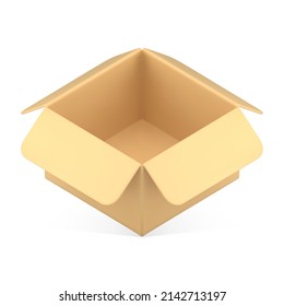 Realistic open cardboard box for things goods storage carrying diagonal placed 3d icon vector illustration. Retail business package for comfortable purchase transportation logistic delivery service