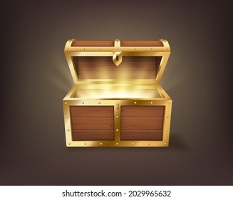 Shiny gold ancient coins in old open wooden chest Vector Image