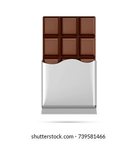 Realistic open chocolate bar. Ready for your design. Vector illustration on white background.