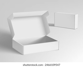 Realistic Open And Closed Blank Big Packaging Boxes. EPS10 Vector